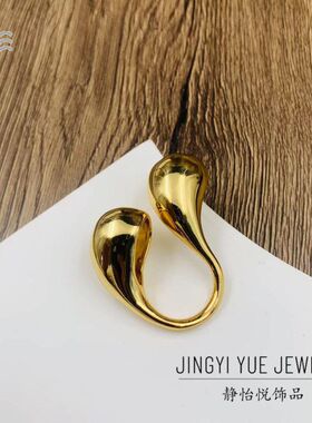中古vintage小众设计感简约戒指 双水滴镜面开口戒指 冷淡风手饰