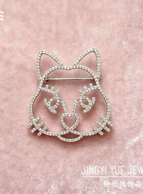 欧美跨境可爱猫咪锆石黄铜胸针 中古vintage复古小众西装外套别针