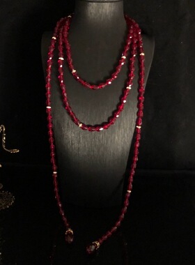 欧美复古风配饰红色水晶镶宝石钻长款项链耳环套装高端气质毛衣链