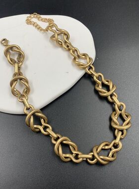 中古vintage镀老金夸张项链 复古轻奢环扣项链 个性夸张潮酷项链