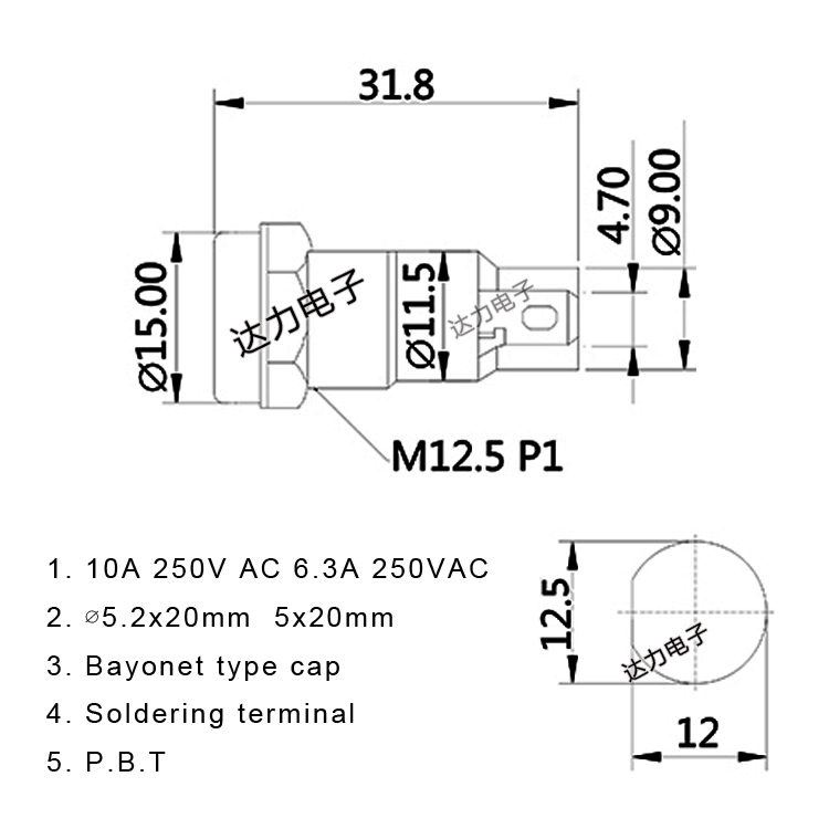 10A250V  MF528日本进口保险座 5x20mm玻璃保险座 FUSE 面板安装 - 图2