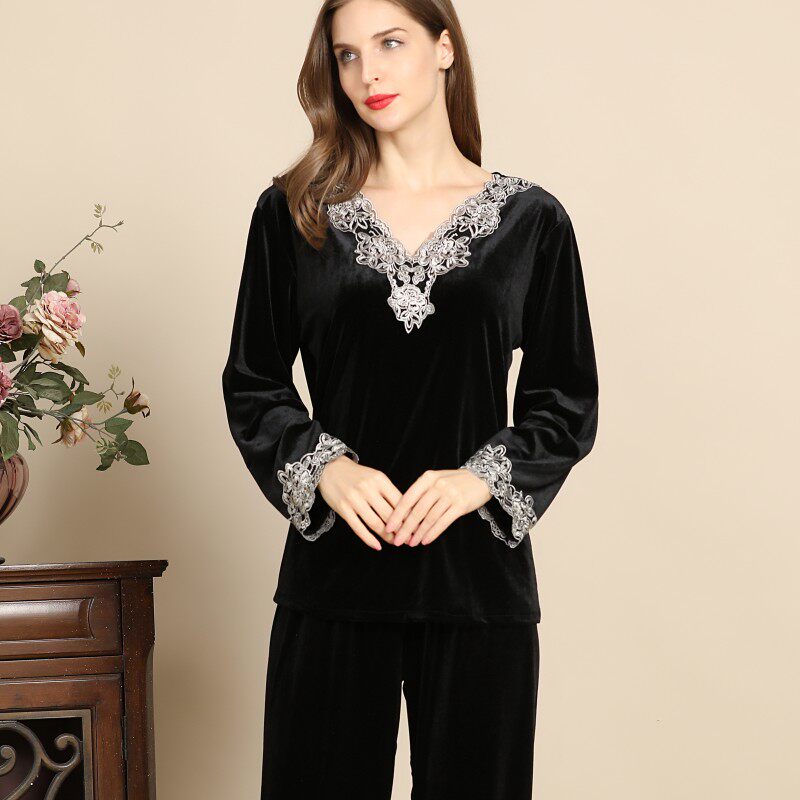 金丝绒睡衣秋冬季长袖珊瑚绒睡衣 姬斯德妮睡衣/家居服套装