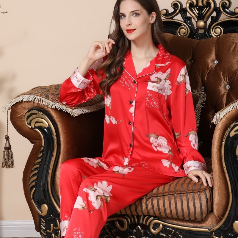 冰丝春夏秋长袖长裤仿真丝绸女睡衣 姬斯德妮睡衣/家居服套装