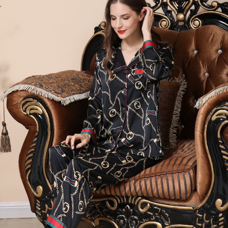 冰丝春夏秋冬长袖长裤仿真丝绸睡衣 姬斯德妮睡衣/家居服套装