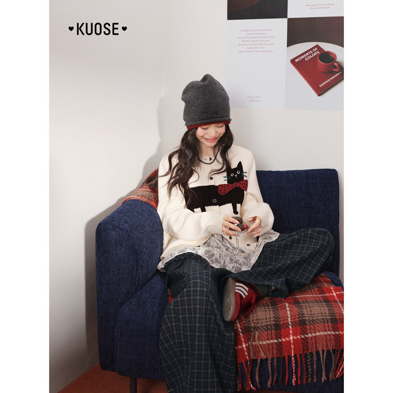 阔色猫咪毛衣开衫外套2026春季新款女装针织衫宽松短款上衣秋冬,淘宝优惠券,粉丝福利购,淘宝优惠卷