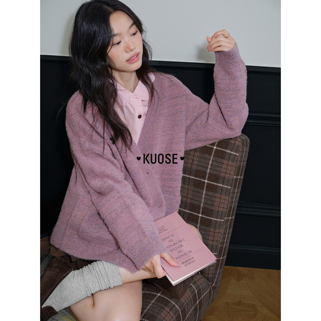 Lazy gray outer knitted cardigan sweater