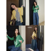 Wide pink fake two-piece sweater cardigan jacket 2026 autumn new style women's sweater inner top yellow