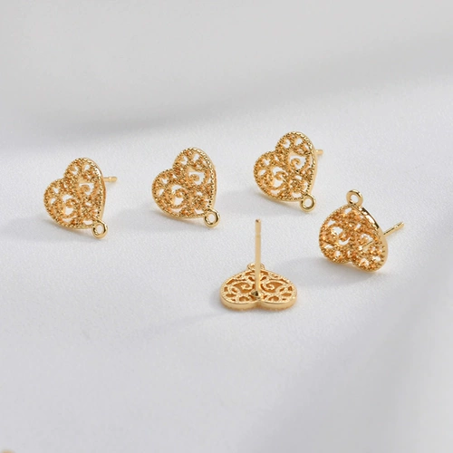 Серьги в виде сердечка, аксессуары ручной работы, золото 750 пробы, кружевное платье