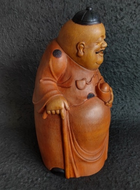 一物一拍竹根雕如意元宝财神爷寓意招财纳福摆件装饰家居中式收藏