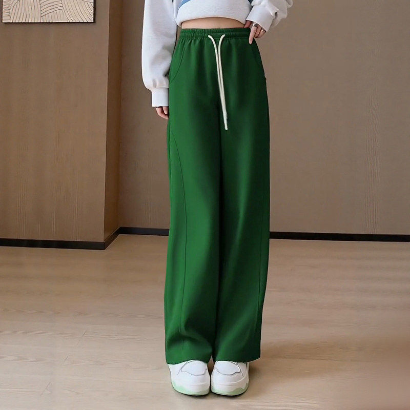 PLER深绿色阔腿香蕉裤女款休闲裤秋冬加绒高腰遮胯显瘦弯刀卫裤,淘宝优惠券,粉丝福利购,淘宝优惠卷