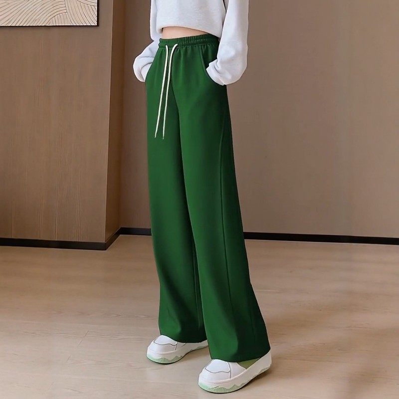 PLER深绿色阔腿香蕉裤女款休闲裤秋冬加绒高腰遮胯显瘦弯刀卫裤,淘宝优惠券,粉丝福利购,淘宝优惠卷