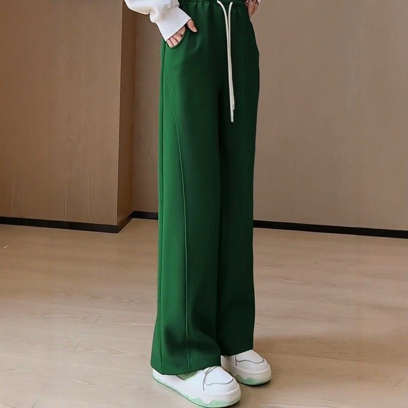 PLER深绿色阔腿香蕉裤女款休闲裤秋冬加绒高腰遮胯显瘦弯刀卫裤,淘宝优惠券,粉丝福利购,淘宝优惠卷