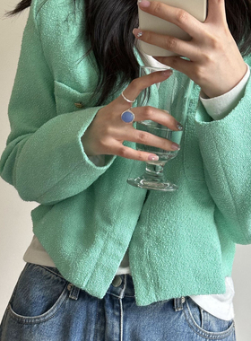 s925纯银鸽子蛋琉璃戒指韩国简约Ins轻奢蓝色宝石指环叠戴银饰