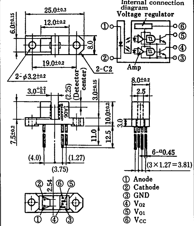 GP1A06光电开关DIP6双接收施密特感应OPIC槽距3MM输出LSTTL/TTL-图3