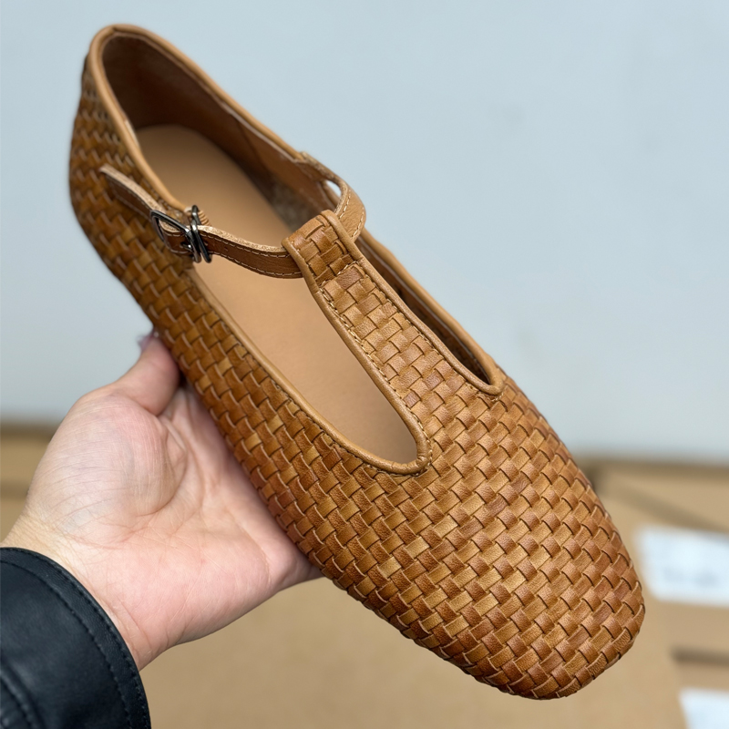 手工真皮复古编制妈妈鞋休闲平底玛丽珍头层牛皮奶奶鞋子中老年女 - 图2