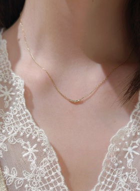 日系agete同款 微笑项链笑脸925银镀金锁骨链极细叠戴女生日礼物