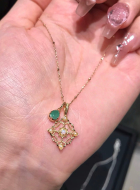 日系agete同款 蛋白石欧泊淡水珍珠锁骨链女礼物镂空菱形吊坠项链