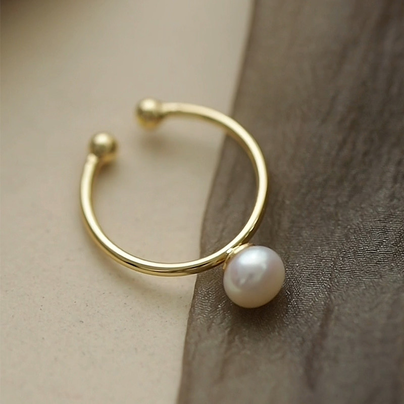 Natural freshwater pearl ring for women, autumn and winter, elegant and luxurious tail ring, high-end index finger ring