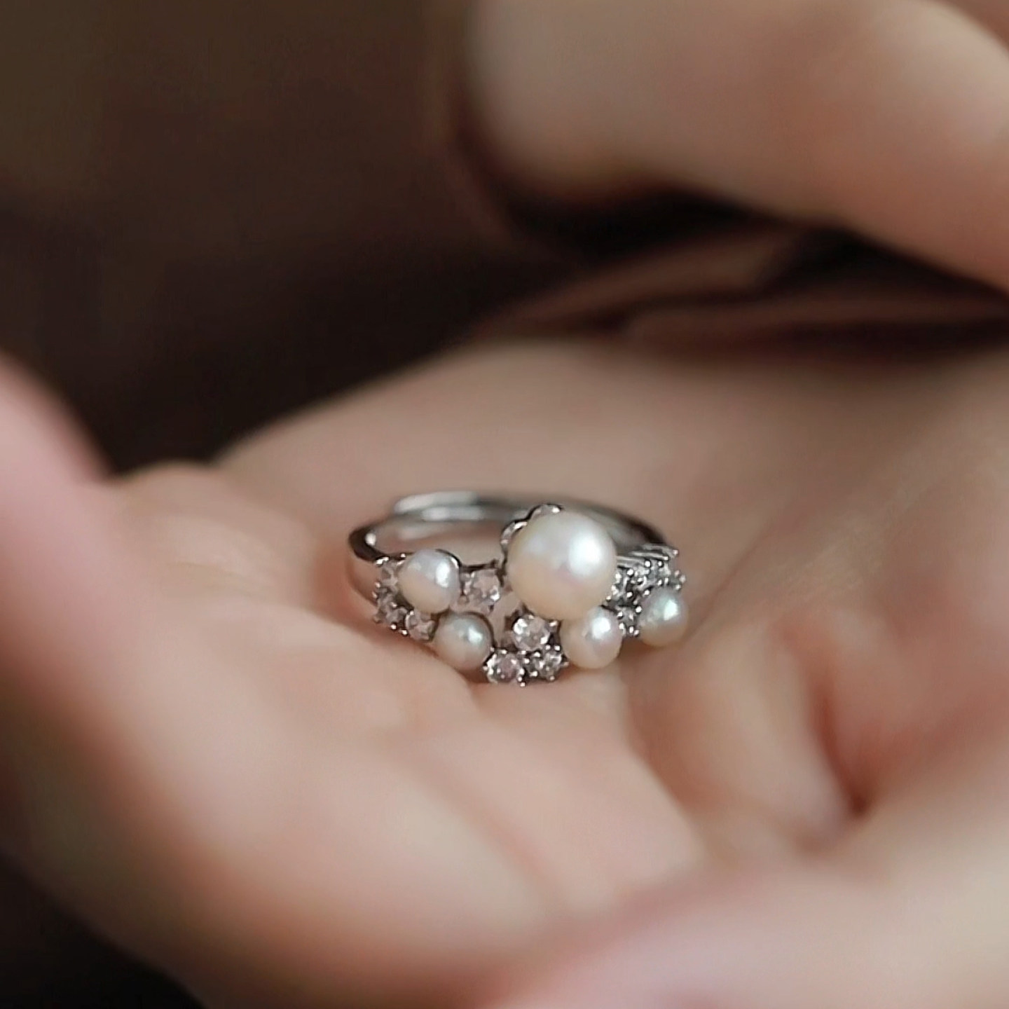 Natural freshwater pearl ring for women, zircon temperament, light luxury design, exquisite open ring