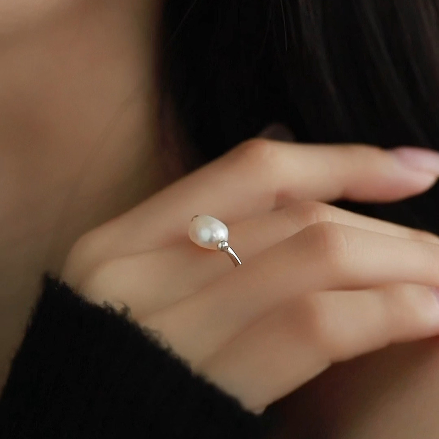 Natural freshwater pearl ring for women S925 silver special-shaped baroque cold style elastic band