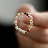 Natural freshwater Keshi bead ring for women, colorful tourmaline, special-shaped fashion pearl elastic band