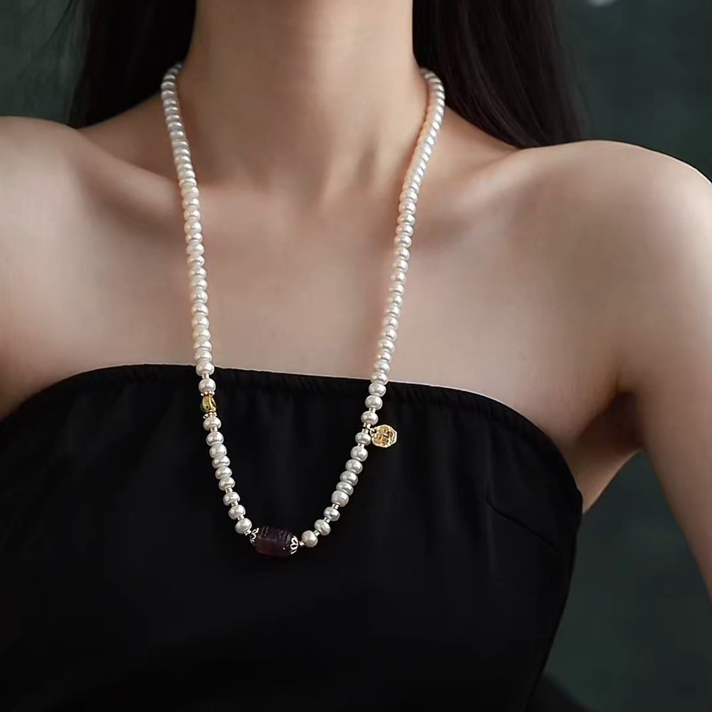 【箨兮】天然淡水珍珠项链女款 65cm 新中式优雅萤石长款毛衣链,淘宝优惠券,粉丝福利购,淘宝优惠卷