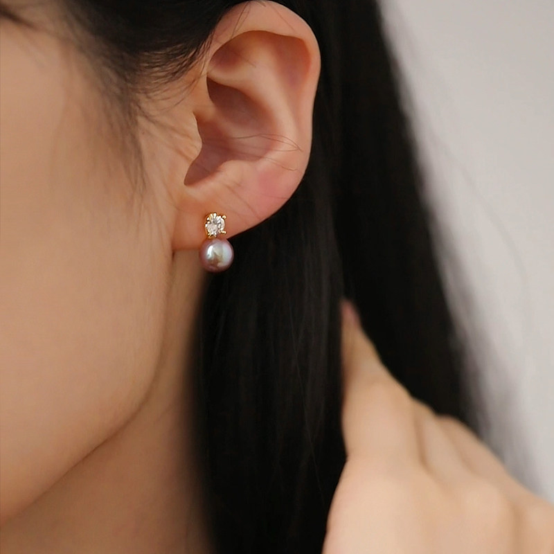 【紫菀】天然淡水珍珠耳钉女款 经典戴妃款玫瑰紫耳环耳饰,淘宝优惠券,粉丝福利购,淘宝优惠卷