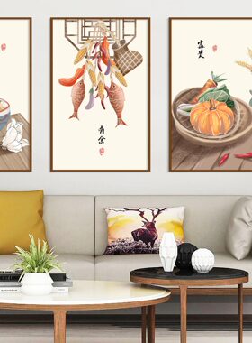 新中式三联组合壁画沙发背景墙装饰画书房简约挂画茶室屋檐烟火气
