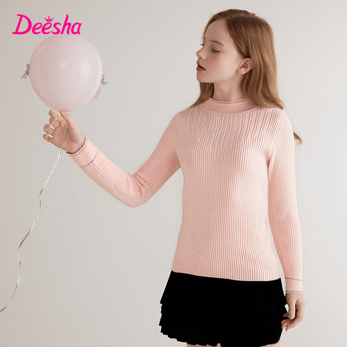 笛莎官方旗舰童装女童毛线衣冬季新款女孩儿童加厚保暖针织打底衫 - 图0