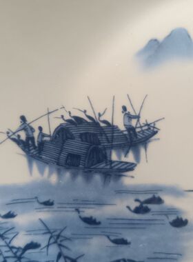 仿古瓷器清代青花山水人物摆件