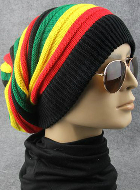 REGGAESHOW牙买加雷鬼嘻哈街舞红黄绿秋冬弹力针织毛线帽套头男女