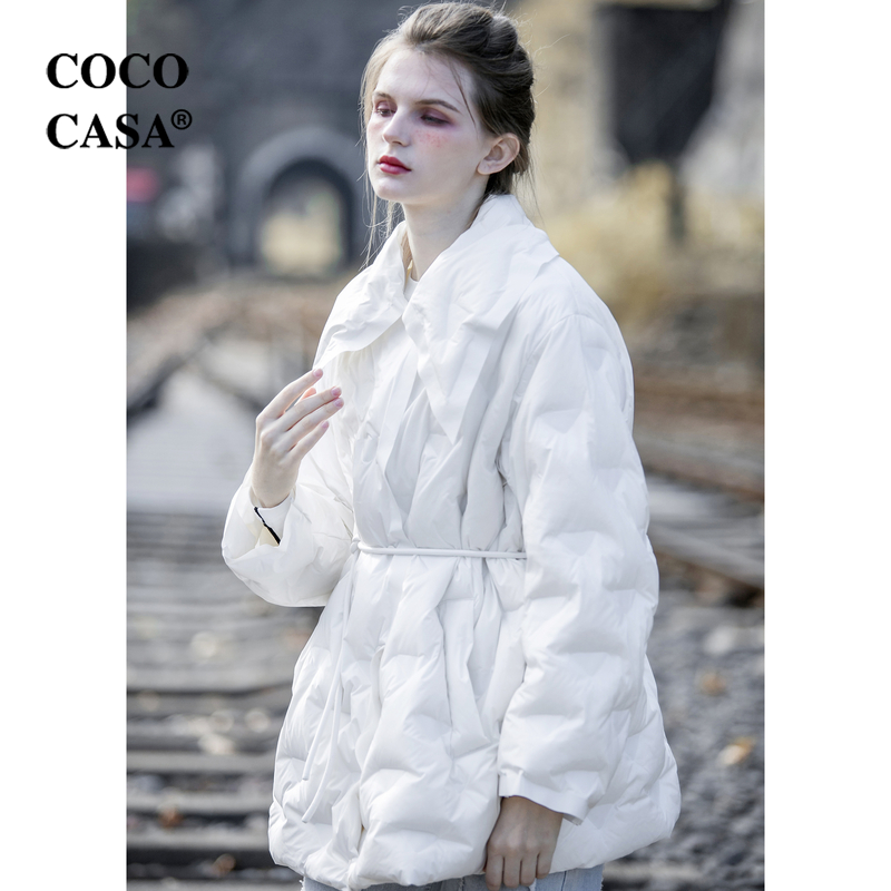 cococasa设计感翻领超轻羽绒服女中款2022冬新零鹅绒大牌鸭绒外套