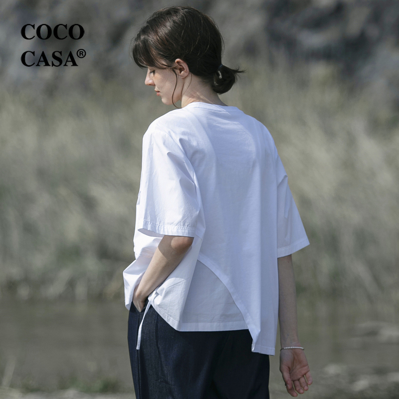 cococasa设计感韩版宽松纯棉粉色T恤女2024夏oversize欧洲站上衣