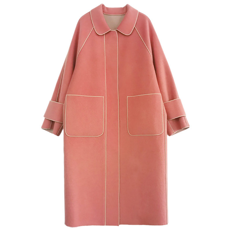 粉色羊毛双面中长款零2020呢大衣 cococasa毛呢外套