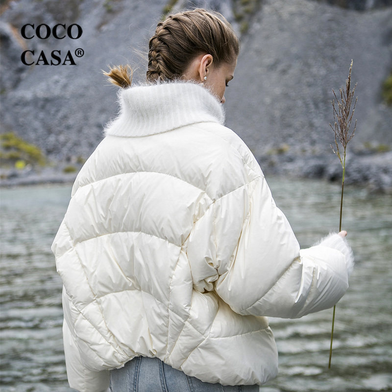 品牌反季清仓兔毛毛线拼接新羽绒服 cococasa羽绒服