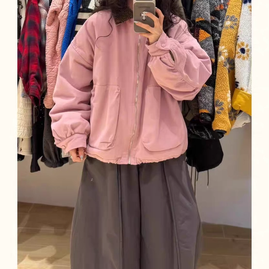 WE女装58172冬季新品宽松大码胖mm慵懒松弛风翻领羊羔绒内里外套,淘宝优惠券,粉丝福利购,淘宝优惠卷