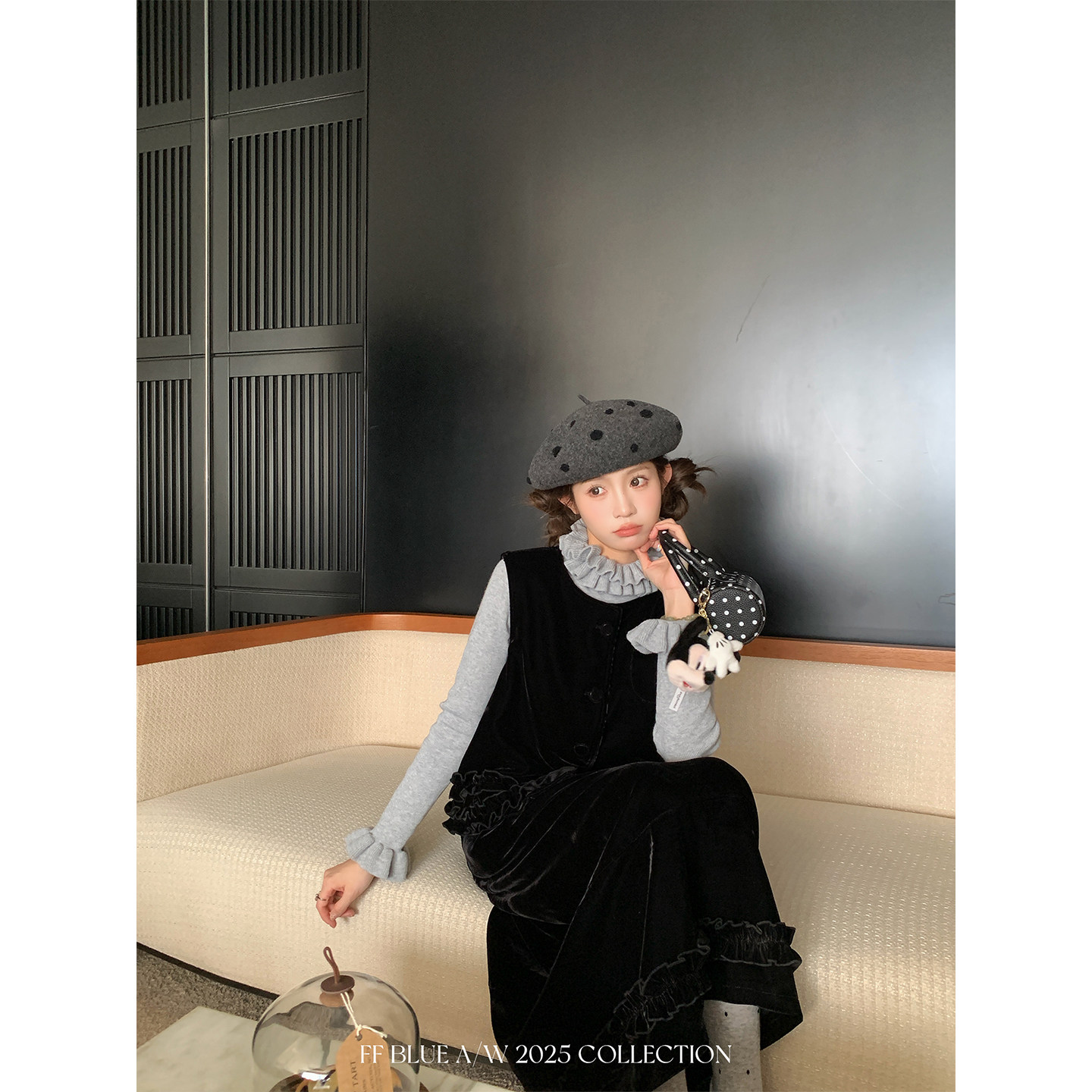 FF BLUE 中古情绪 2色丝绒套装高腰a字半裙高品质马甲叠穿上衣女,淘宝优惠券,粉丝福利购,淘宝优惠卷