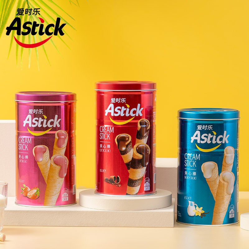 Astick爱时乐夹心棒节日送礼聚会小零食儿童饼干蛋卷330g限时特价