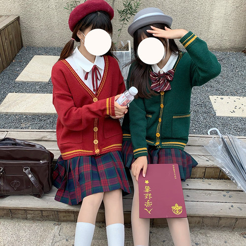 【神仙club】原创JK毛衣女百搭日常开衫奶白/红绿/ 卡其/粉蓝 - 图2