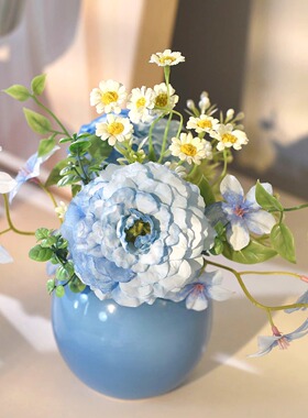清澈蔚蓝》原创插花艺假花仿真花客厅摆设餐桌装饰绢花室摆件简约