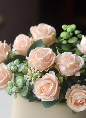 《香槟玫瑰》小盆栽假花仿真花客厅摆设餐桌装饰室内插花艺摆件