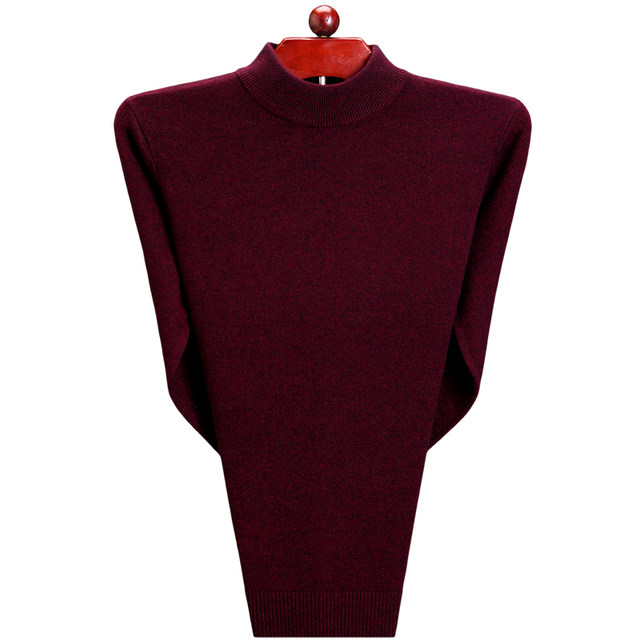 Ordos 100%pure cashmere sweater male semi -high round neck thickened warm middle and elderly sweater winter sweater