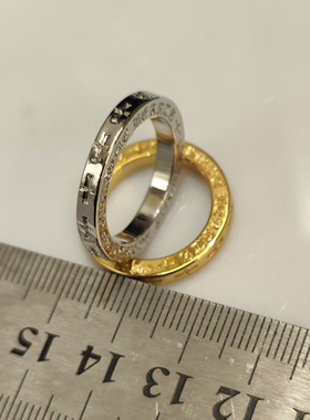 Black Luxurious电镀22K黄金色forever简约十字架FK文明用语戒指