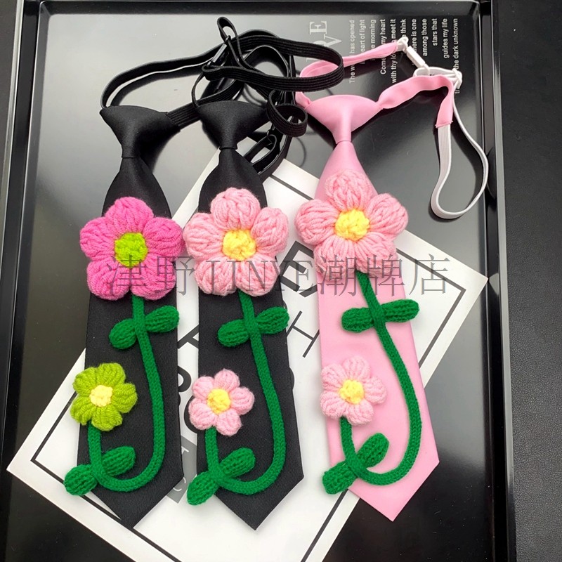 韩版领带女手工花朵文艺撞色个性甜酷学院风粉色免打小众摄影搭配,淘宝优惠券,粉丝福利购,淘宝优惠卷