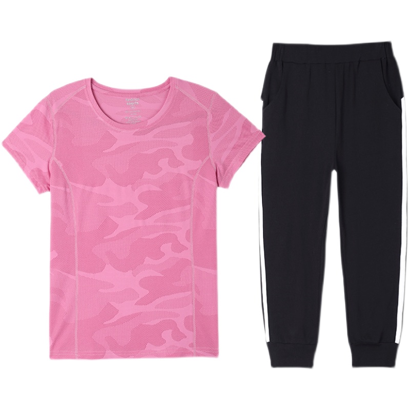 速干运动套装女夏季2025新款大码健身跑步休闲瑜伽服七分裤两件套 - 图3