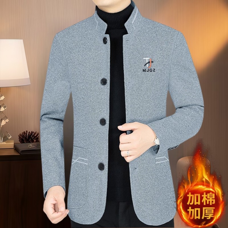 新款毛呢大衣立领夹克高级感男秋冬季加厚修身商务休闲爸爸装外套,淘宝优惠券,粉丝福利购,淘宝优惠卷