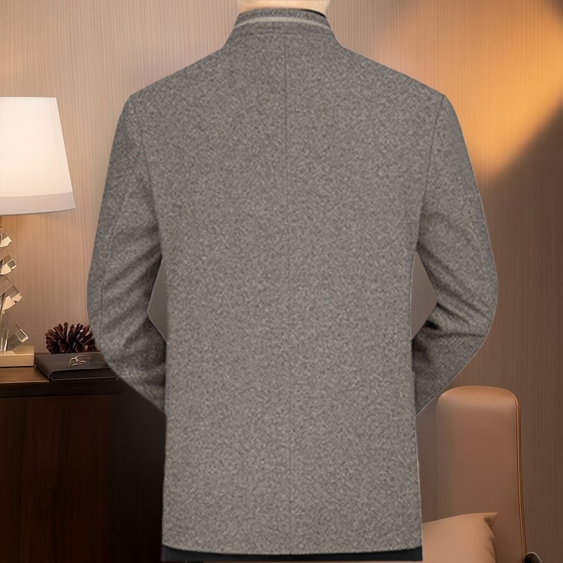 新款毛呢大衣立领夹克高级感男秋冬季加厚修身商务休闲爸爸装外套,淘宝优惠券,粉丝福利购,淘宝优惠卷