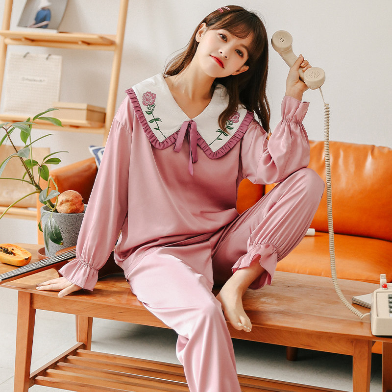 春秋季冰丝长袖性感两件套装睡衣 卡西奴服饰睡衣/家居服套装