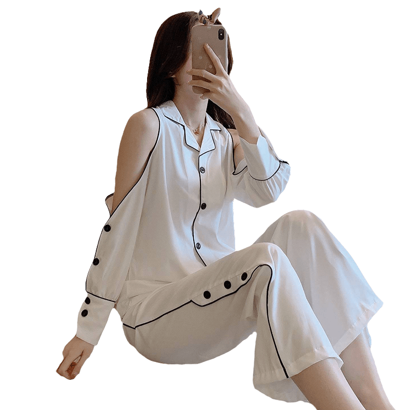 春秋季冰丝长袖性感两件套装睡衣 卡西奴服饰睡衣/家居服套装