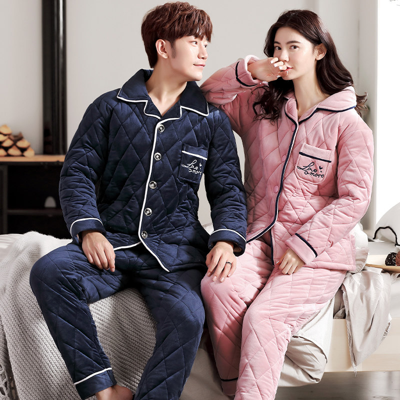 情侣珊瑚绒男士冬季加绒夹棉睡衣 卡西奴服饰睡衣/家居服套装
